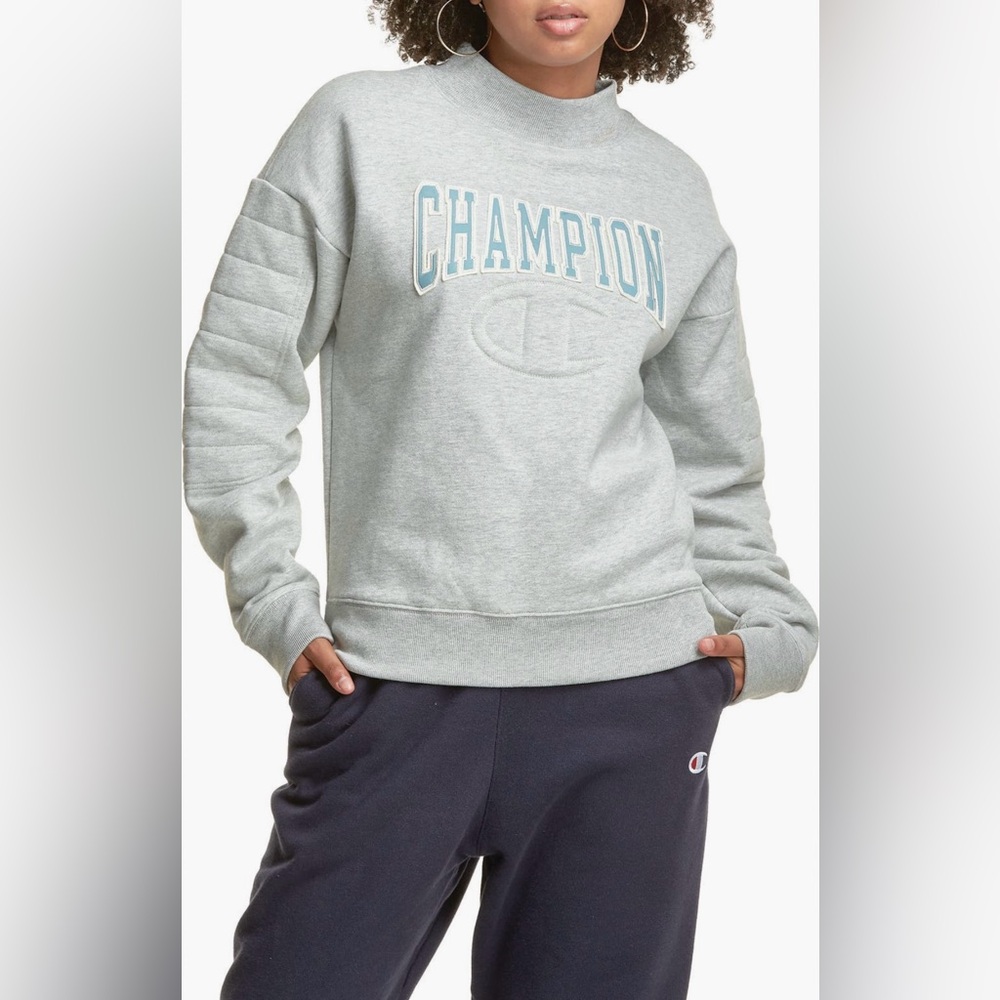 Champion Reverse Weave Quilted Mock Neck Sweatshirt (S; Oxford Gray)